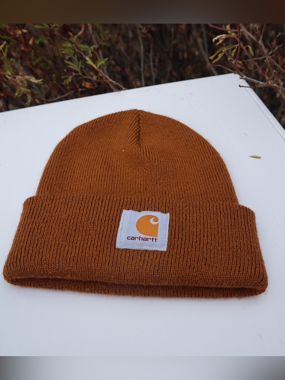 Carhartt Amber Brown Cuffed Beanie with Logo Patch